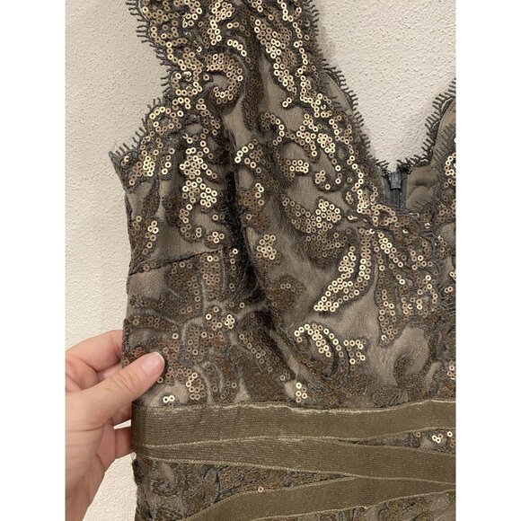 Tadashi Shoji Dress Womens 6 Gold Sequin Lace Sheath Cocktail Party 3T896MXZ - Picture 4 of 7